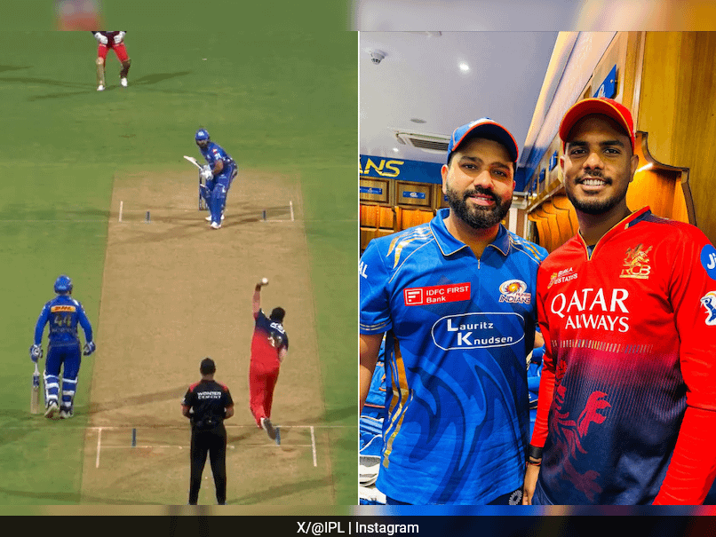 Rohit Wins Hearts With Priceless Gesture For RCB Pacer Who Bowled Him Rohit Wins Hearts With Priceless Gesture For RCB Pacer Who Bowled Him